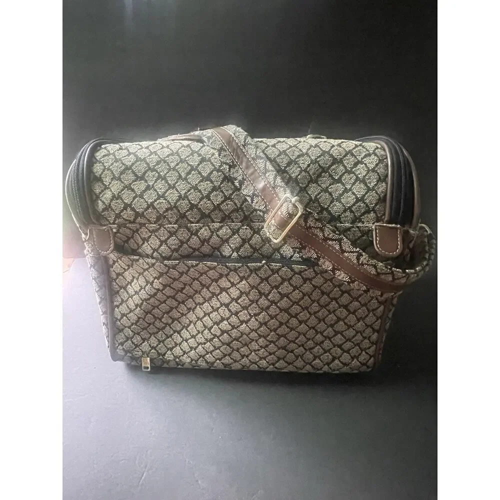 Vintage Diane Von Furstenberg DVF Brown Duffle Weekender Bag Makeup 14” Long